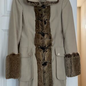 Karen Millen Tan Coat with Faux Fur Trim